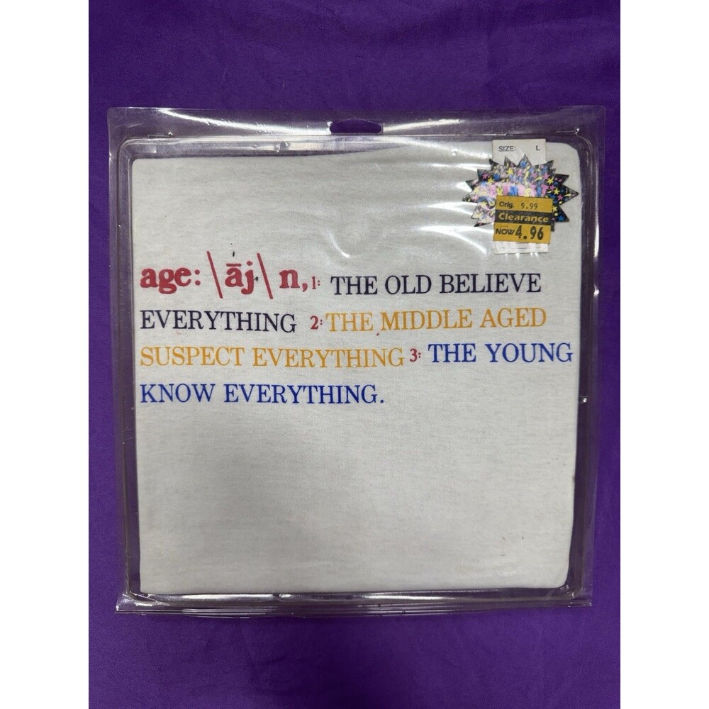 Vintage Reeves “Age” Definition T-Shirt L 42-44 USA Single Stitch New In Package